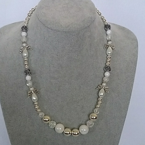 Occasion Creations Co. Jewelry - Angel and roses white & silver beaded necklace
